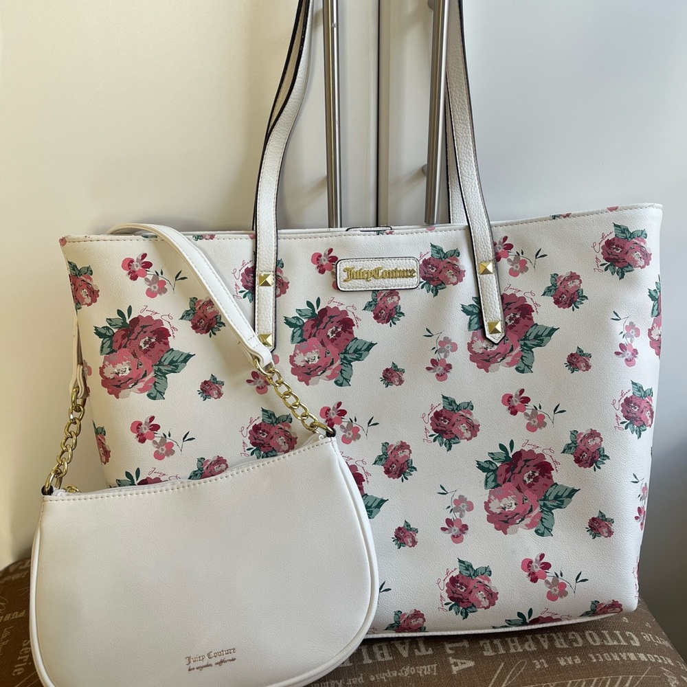 Juicy Couture Pink Floral Tote and White Bag Set